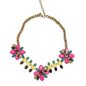 JCrew Floral Statement Necklace in Pink and Gold